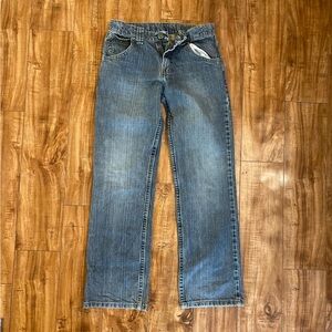 WRANGLER Boys Blue Gray Straight Leg Waist Tighteners Size 12 Regular
